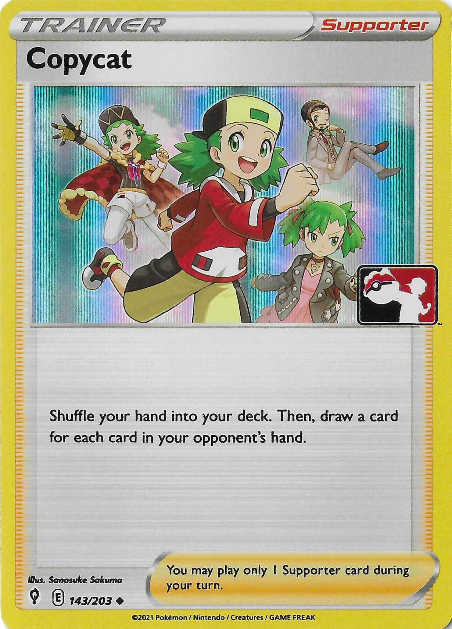 Copycat 143/203 Holo SWSH Evolving Skies Prize Pack Stamp NM
