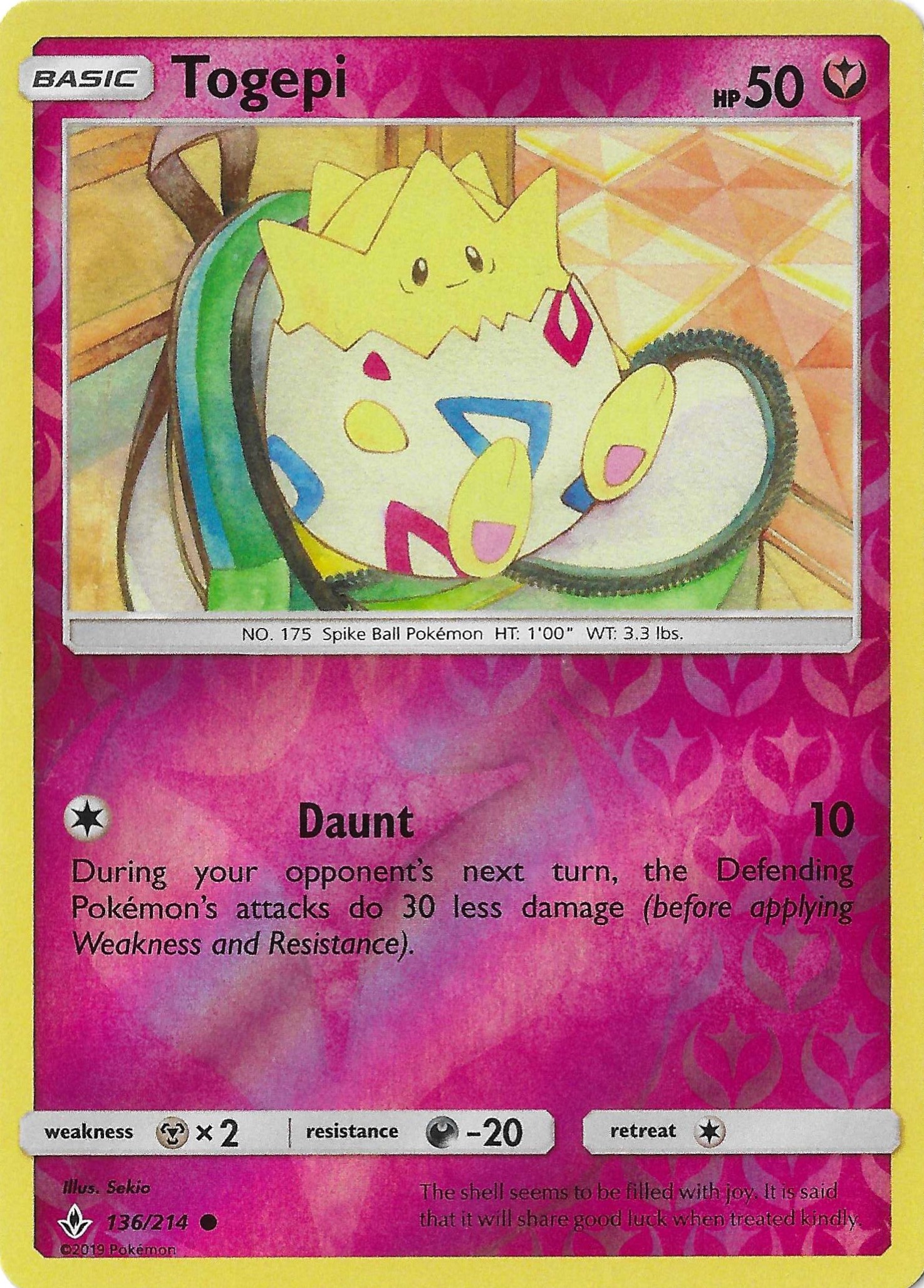 Togepi 136/214 Reverse Holo SM Unbroken Bonds NM