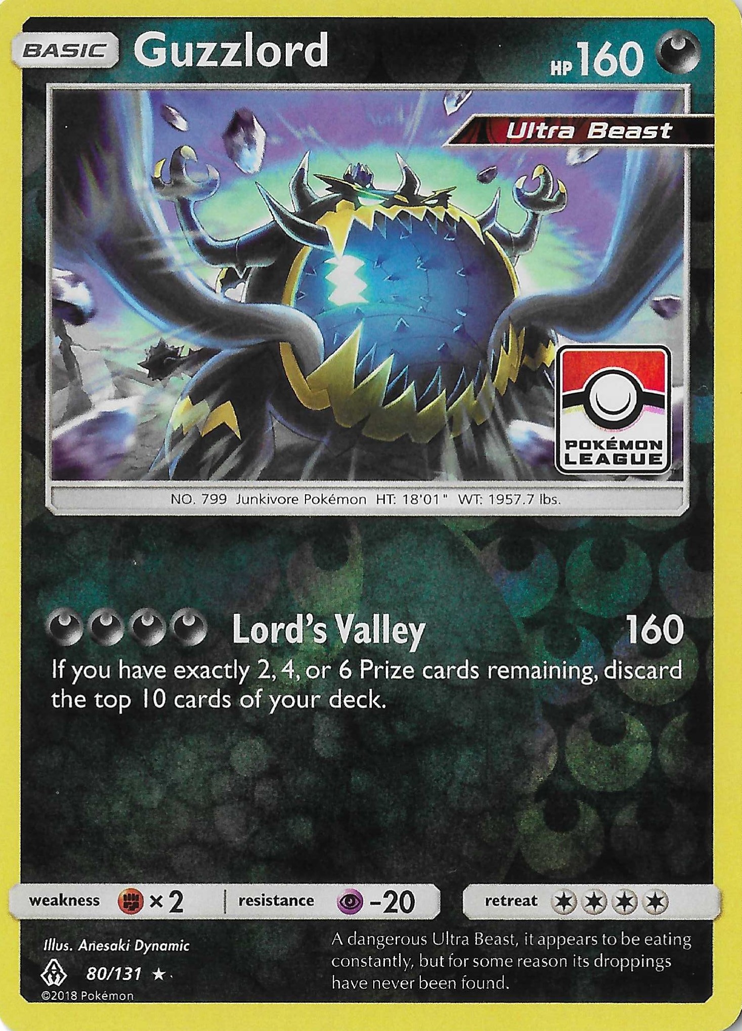Guzzlord  Forbidden Light  80/131 Reverse Holo SM Forbidden Light Pokemon League NM