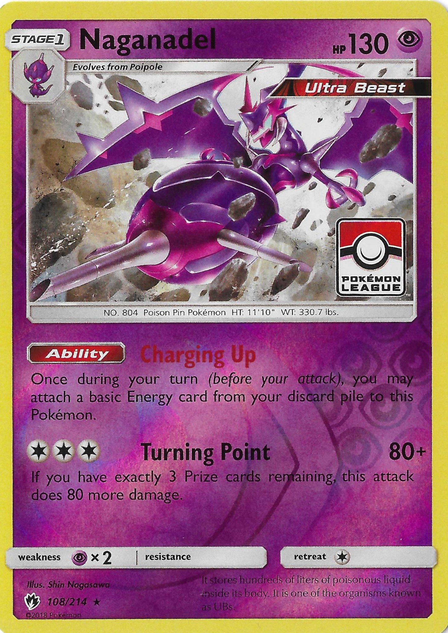 Naganadel 108/214 Reverse Holo SM Lost Thunder Pokemon League NM