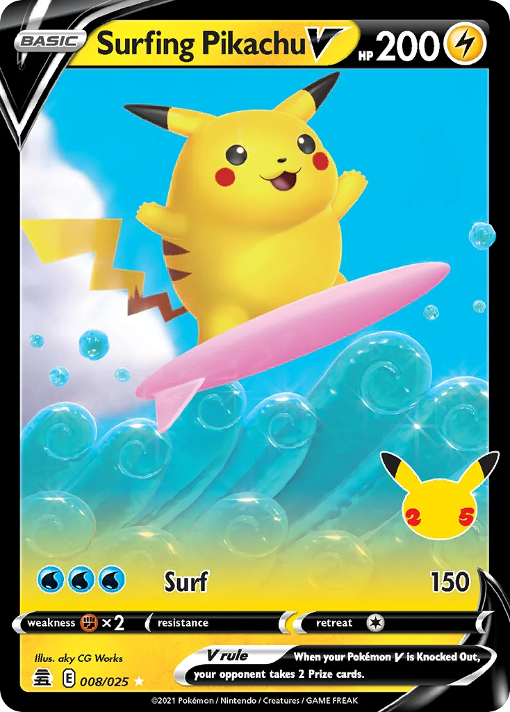Surfing Pikachu V 008/025 Rare holo v