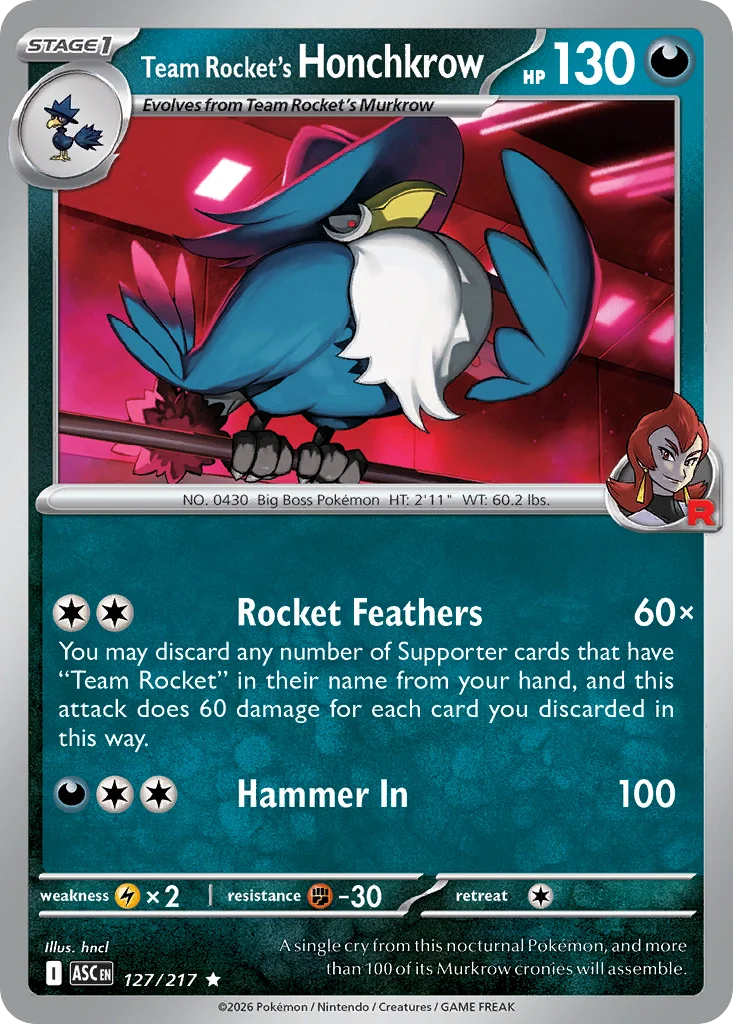 Team Rocket's Honchkrow 127/217 Rare