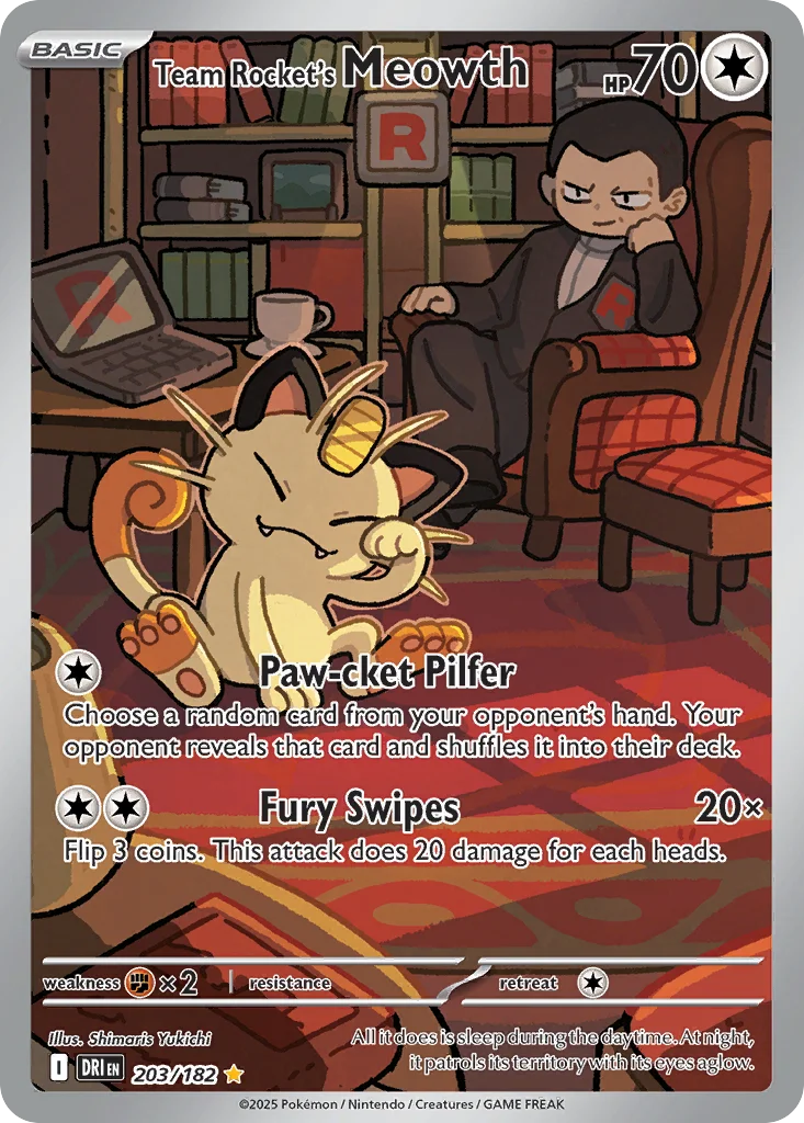 Team Rocket's Meowth 203/182 Illustration rare