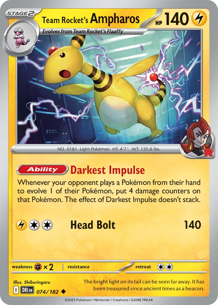 Team Rocket's Ampharos 074/182 Uncommon