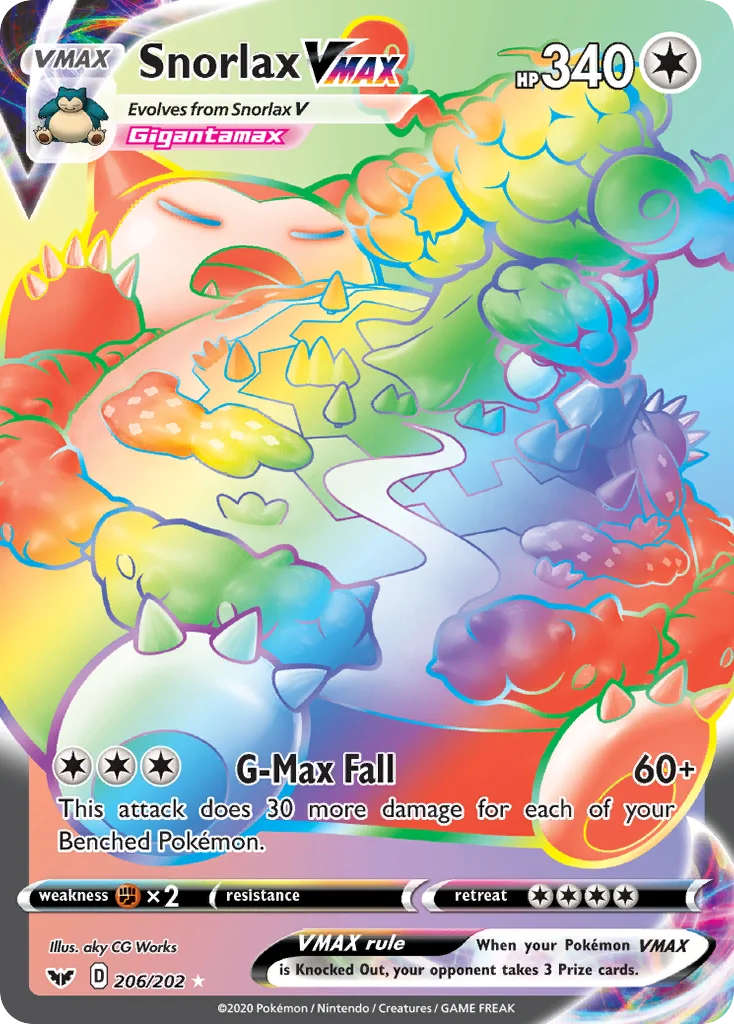 swsh1-206 Snorlax VMAX 206/202 Rare rainbow