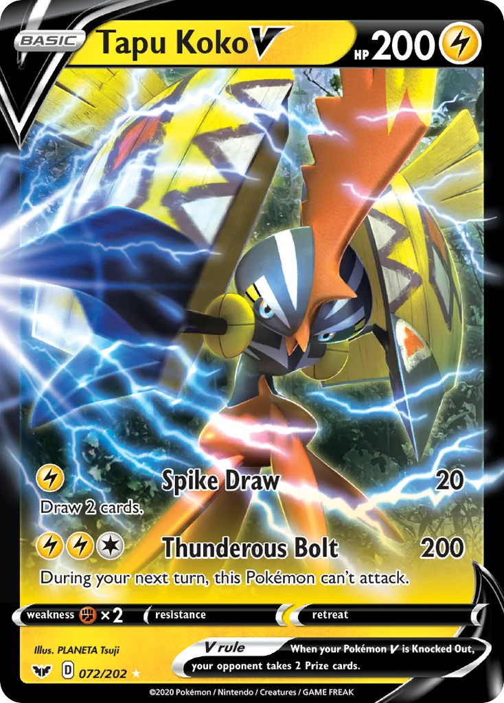Tapu Koko V 072/202 Rare holo v