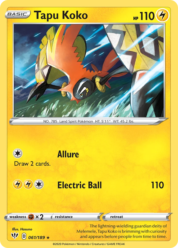swsh3-61 Tapu Koko 061/189 Rare holo