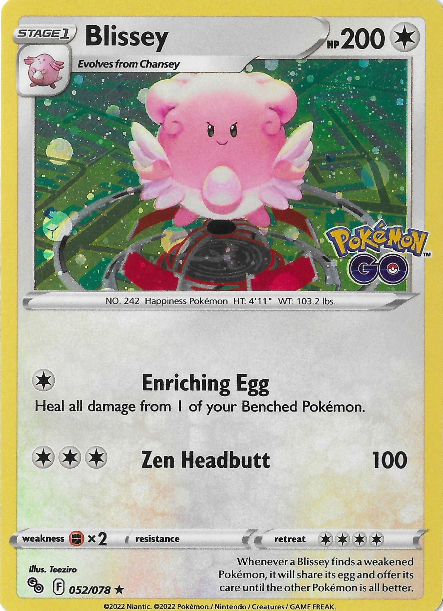 Blissey 052/078 SWSH Pokemon GO Cosmos Holo NM