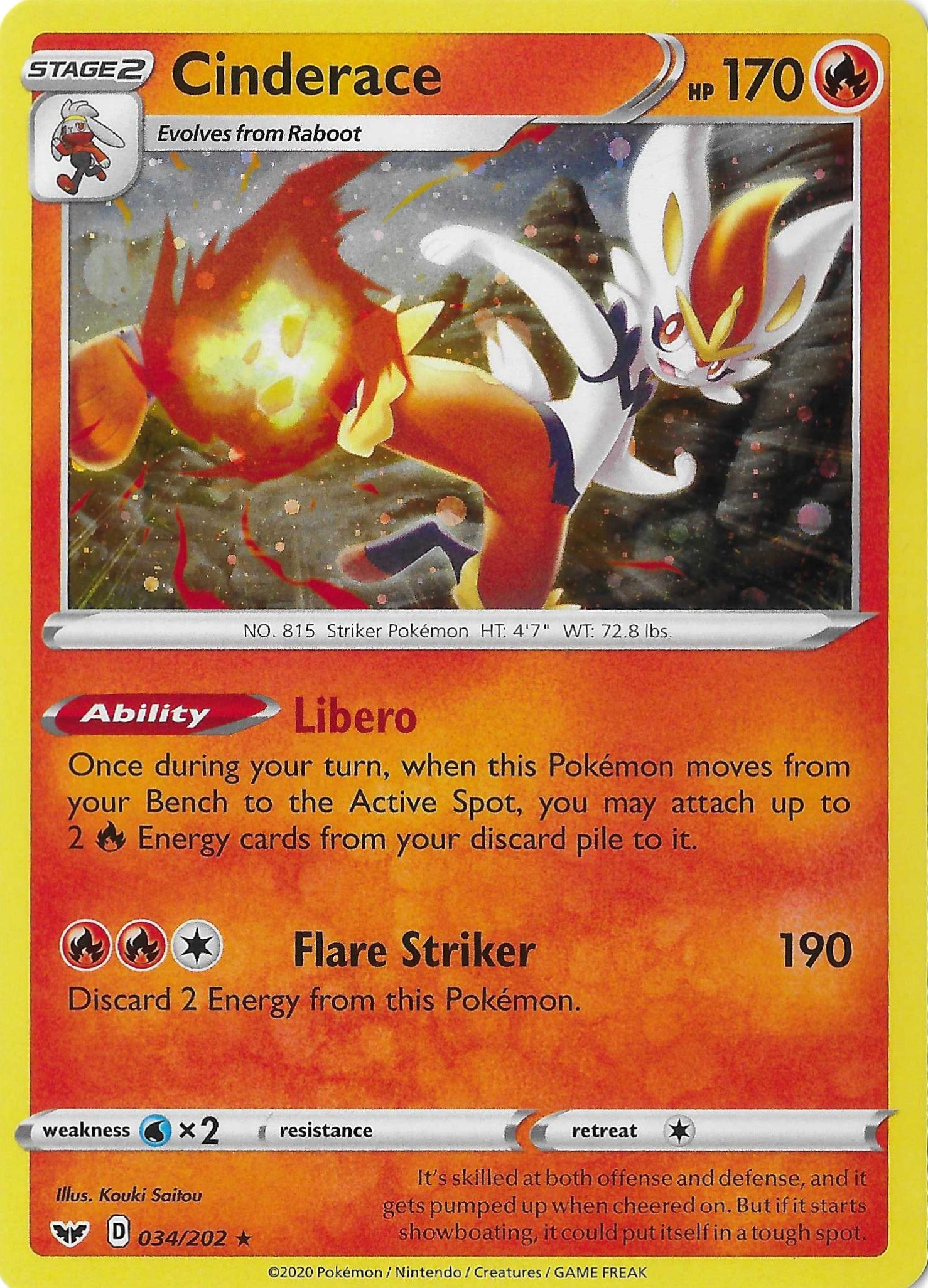 Cinderace 034/202 SWSH Base Set Cosmos Holo NM