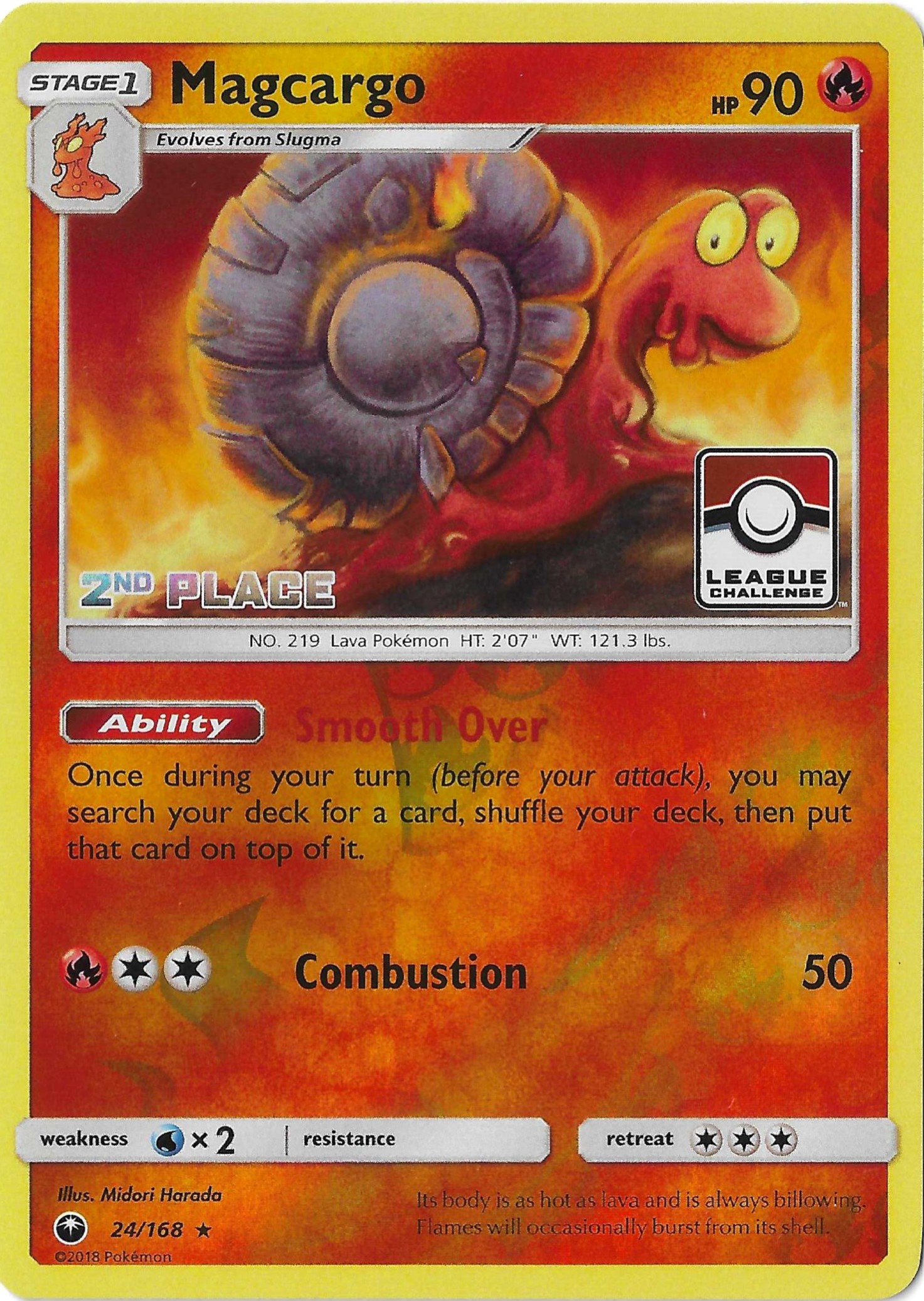 Magcargo 24/168 SM Celestial Storm Reverse Holo League Promo 2nd Place NM