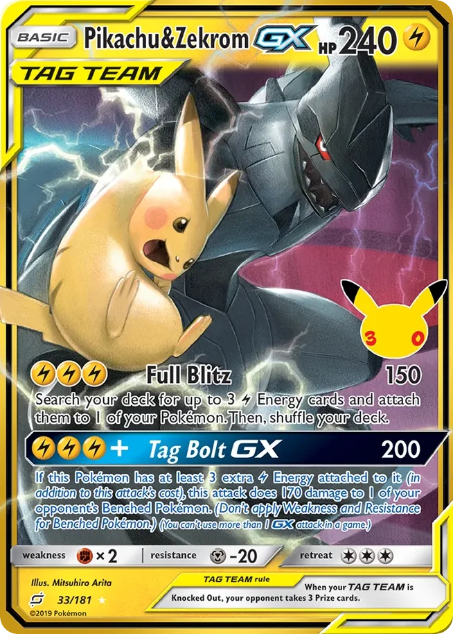 Pikachu & Zekrom-GX 033/CC Rare holo gx